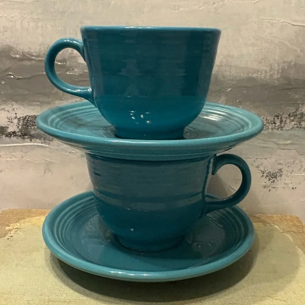 Set of Two Fiesta Turquoise Cups and Saucers.